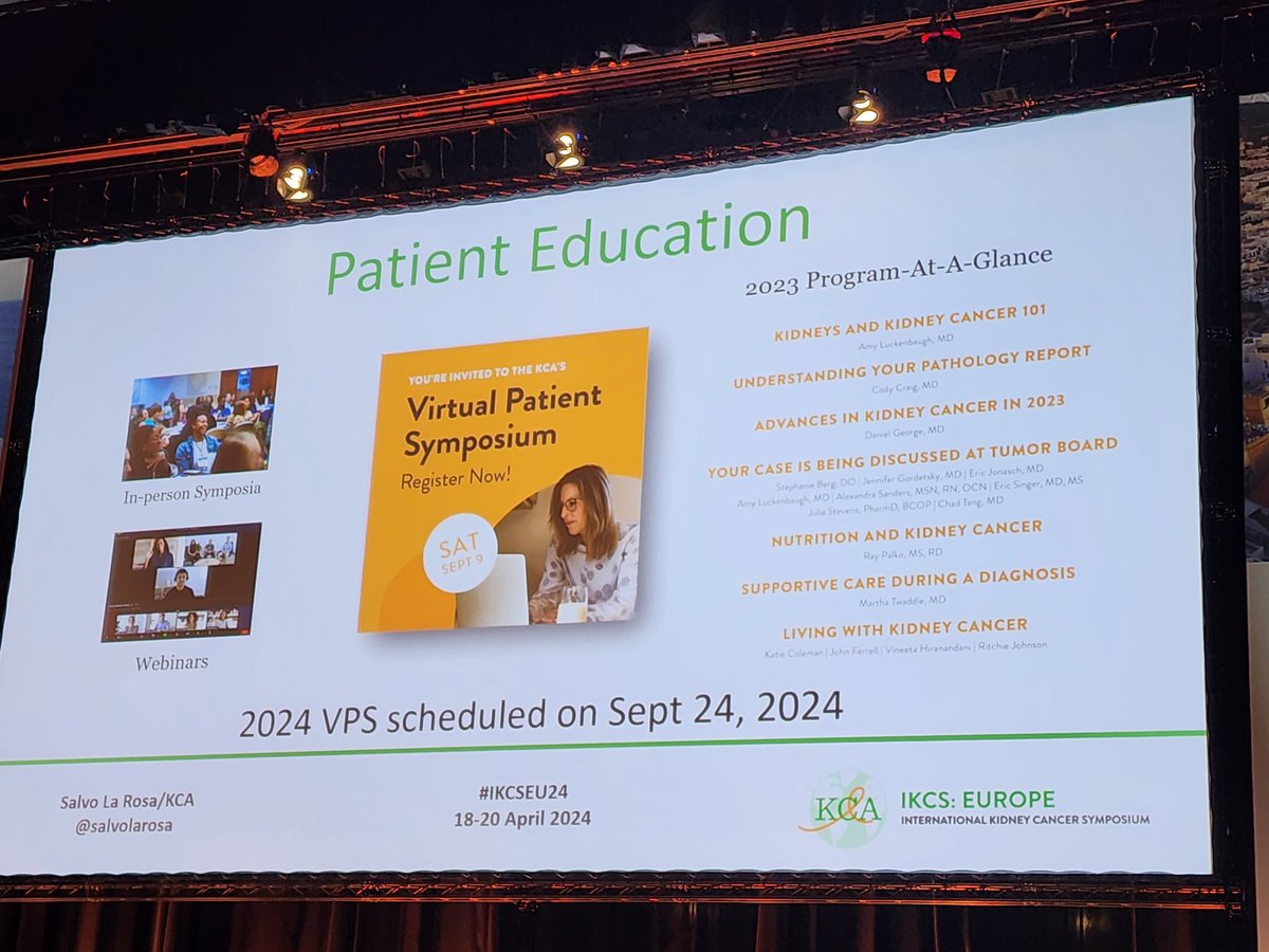 Phenomenal to see all of the patient-centered programs for patients with RCC at @KidneyCancer , presented by @salvolarosa #IKCSEU24