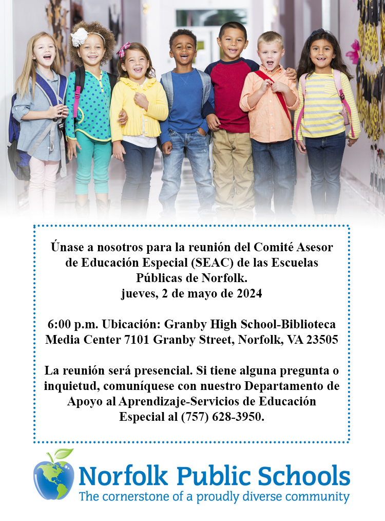 NPS' SEAC will hold its next in-person meeting Thursday, May 2, from 6-730 PM in the library media center @ Granby High School.

Participate in the development of priorities & strategies for meeting the identified needs of children w/disabilities.

#NPSCares #NPSInThisTogether