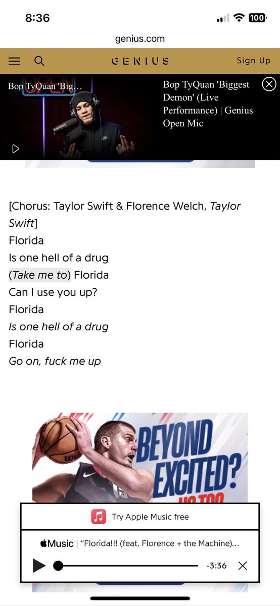 Nfw she wrote a song about getting fucked up in Florida