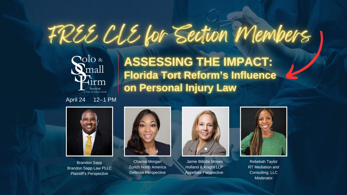 FLSoloSmallFirm's tweet photo. 🔥FREE CLE🔥 NEXT WEEK for Solo &amp; Small Firm Section members. At least 10 free Zoom CLEs each year are available to @FLSoloSmallFirm members—a $500 value. Join today through your Florida Bar member portal (or when you pay your Bar dues) and take advantage of this great ROI! https://t.co/QPTE10R8E2