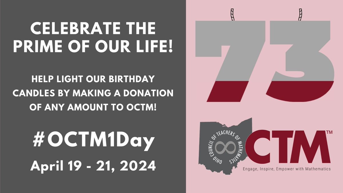 Help us celebrate OCTM's birthday by donating during our #OCTM1Day event! We'd also love to hear your OCTM story #octmconnects. ohioctm.org/Donate