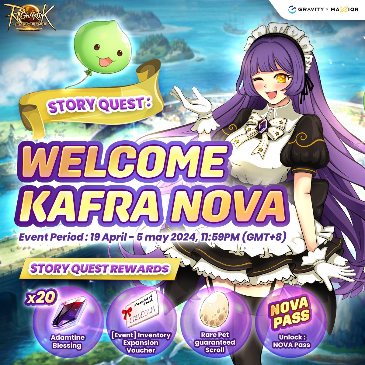 🌟 A new story quest has begun! Start the 'Story Quest: Welcome Kafra NOVA' from April 19 to May 5, 2024, until 11:59 PM (GMT+8). It's never too late to play, download #RagnarokLandverse on PC Now! ☛ landverse.maxion.gg/download2 #Web3Gaming #PCMMORPG #Newserver