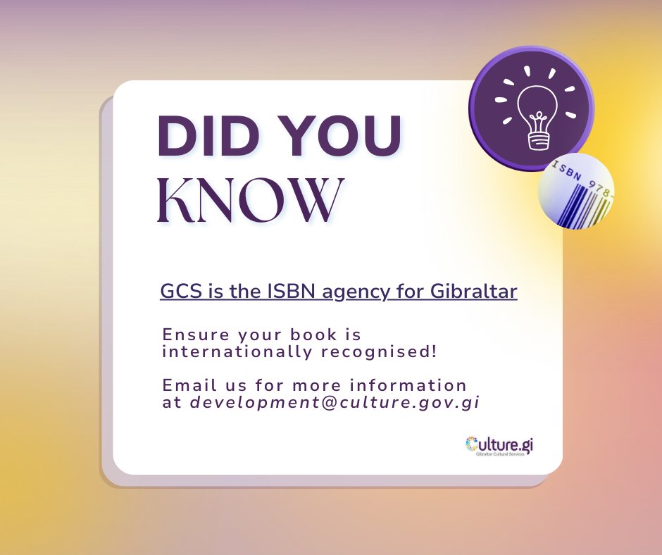 📚 A notice to all local authors! Have you written a book? Contact GCS to get your ISBN and make your book internationally recognised! 🌍 Email development@culture.gov.gi for more info. 📖✨