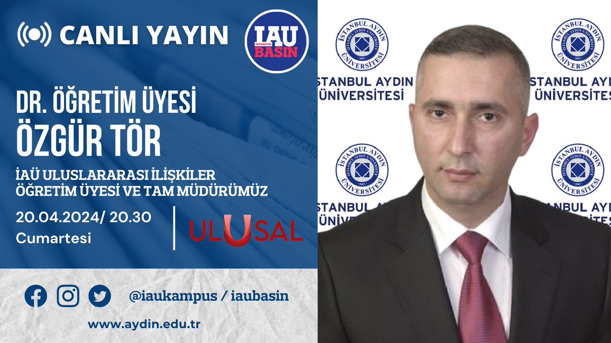 📺 Öğretim Üyemiz Dr. Özgür Tör, dış politika gündemindeki son gelişmeleri değerlendirecek. İzlemek için 📷 youtube.com/@ulusalkanalTV @IAUKampus @drmaydin @iautam_ @ozgurtor91 @ulusalkanal