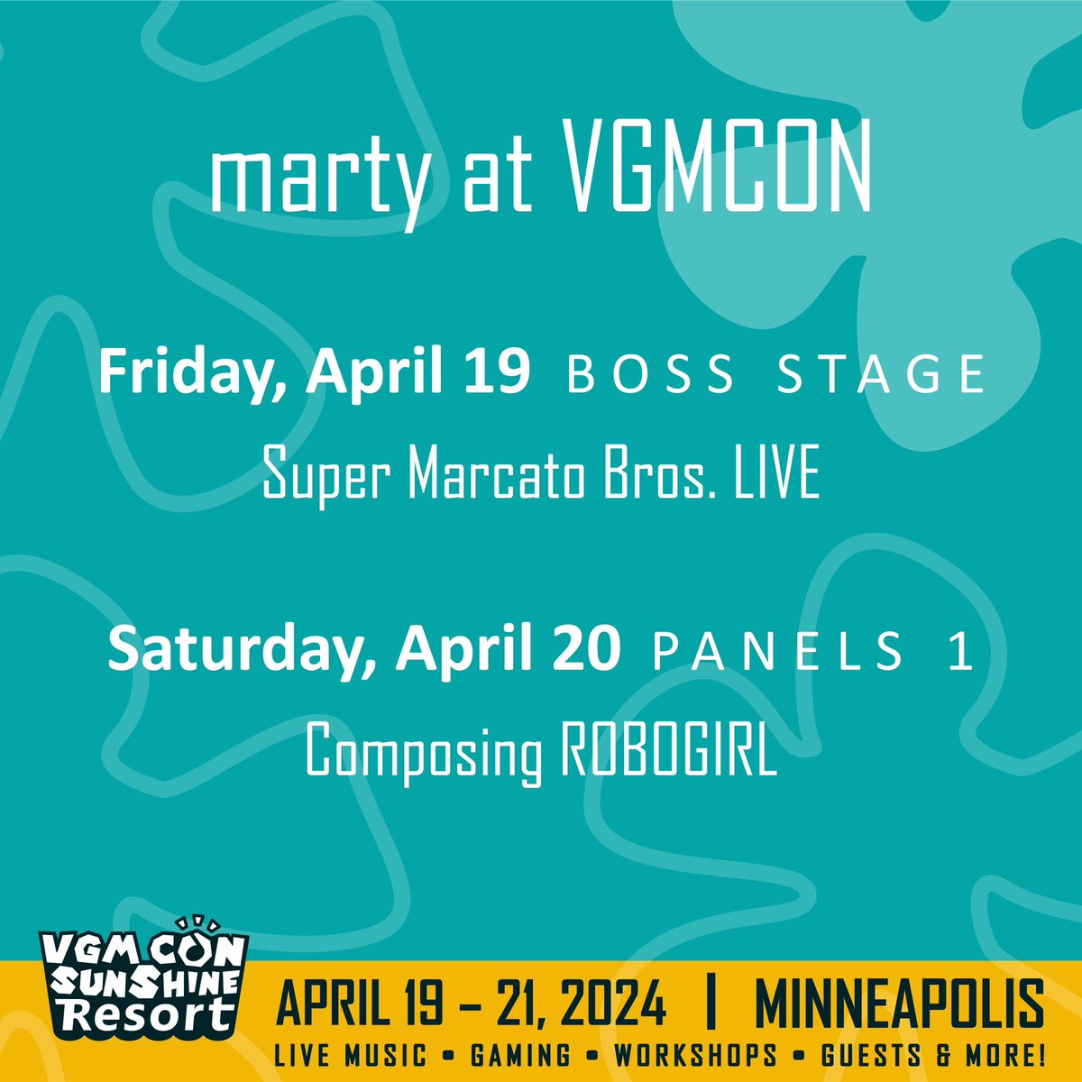 Can’t wait to see you @vgmcon 2024! Please come say hi — so looking forward to colliding with so many incredible musicians, speakers, and friends 💜 | Friday, 4/19 (BOSS STAGE) 4:30pm • Super Marcato Bros. LIVE | Saturday, 4/20 (PANELS 1) 4:45pm • Composing ROBOGIRL