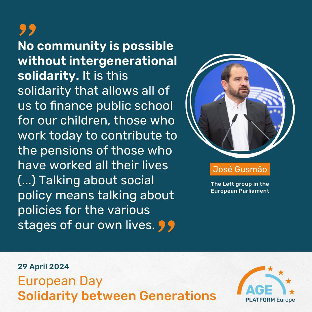 👨‍🦱👵 As we celebrate #SolidarityBetweenGenerations, let's reflect on the importance of fostering dialogue and cooperation between generations for stronger communities. MEP @joseggusmao (@Left_EU) highlights this👇 ‼️ Join the movement: bit.ly/SolidarityBetw… #AWorld4AllAges