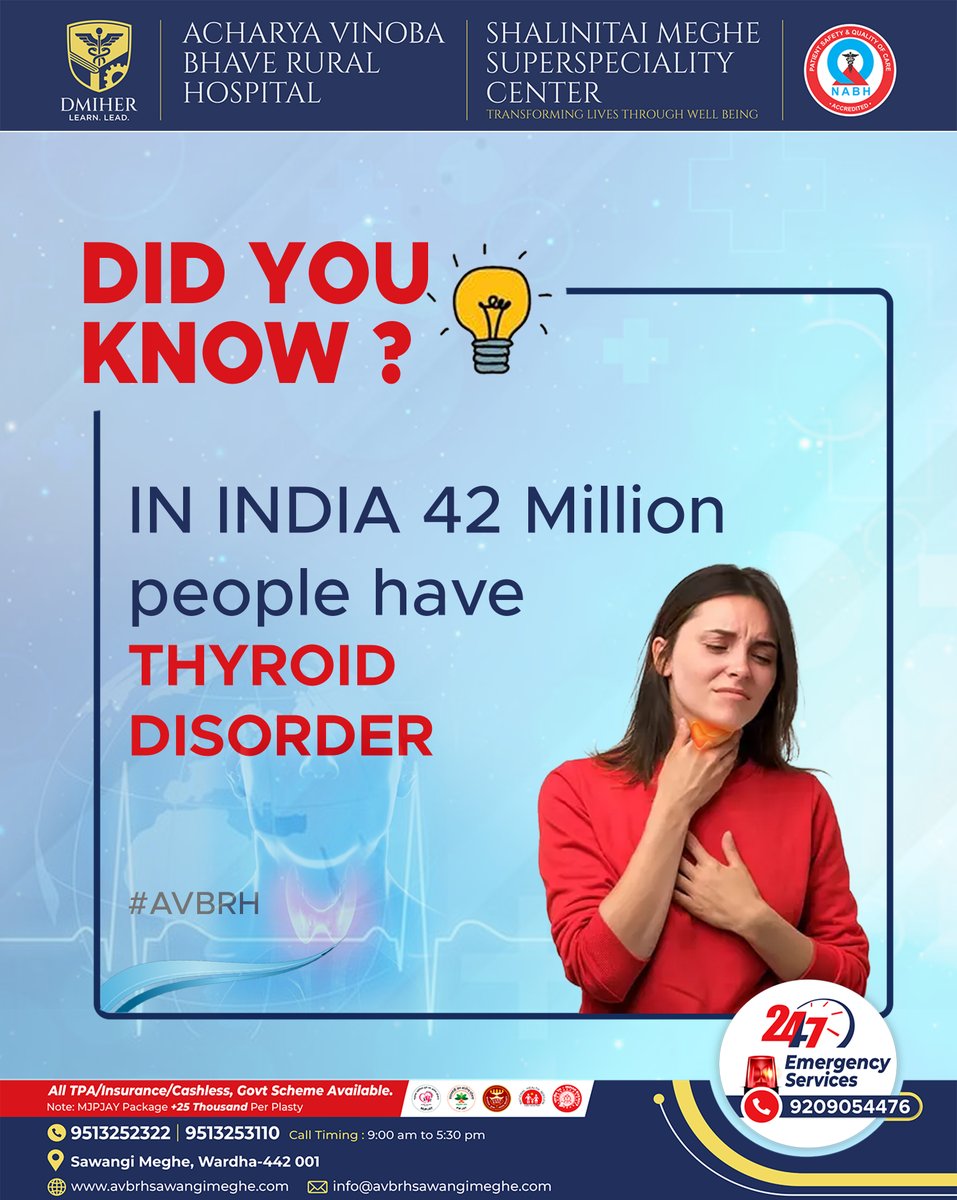 Did you know that in India alone, 42 million people have thyroid disorders?
It's important to keep a check on your health and be proactive to prevent further damage.

#health #wellness #thyroiddisorder
#treatthyroiddisorder #hospital #hospitality #hospitallife #india