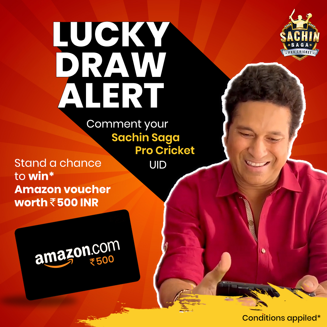 ⚠ It's your chance to win Amazon vouchers ‼

How to participate :
1. Follow the page
2. Tag 2 of your friends &amp; Comment your Sachin Saga Pro Cricket's UID

Note : Only users with google login &amp; valid UID are eligible

#GiveAwayAlert #LuckyDraw #ItsPROtime #SachinSagaProCricket