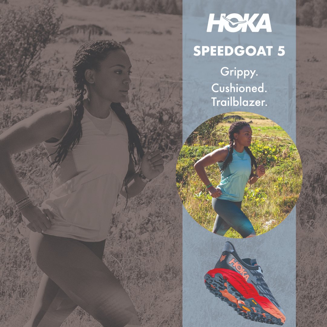 Grippy. Cushioned. Trailblazer. A workhorse designed for technical trails, the Speedgoat returns with less weight & more traction than ever before.

Women's Hoka Speedgoat 5 Trail Running Shoes, R3499.95 in-store & online: bit.ly/3xK9cCl

#HomeOfRunning #HokaFans