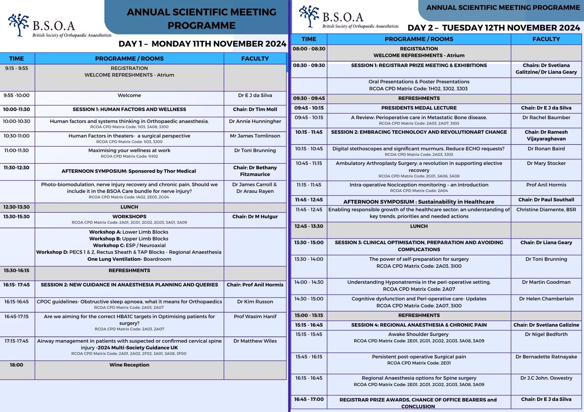 ✨Programme released - 11th &amp; 12th November 2024 ✨ 

We are delighted to be joined by a excellent range of speakers.  Registration opening soon.   

#BSOA2024 #Birmingham #anaesthesia