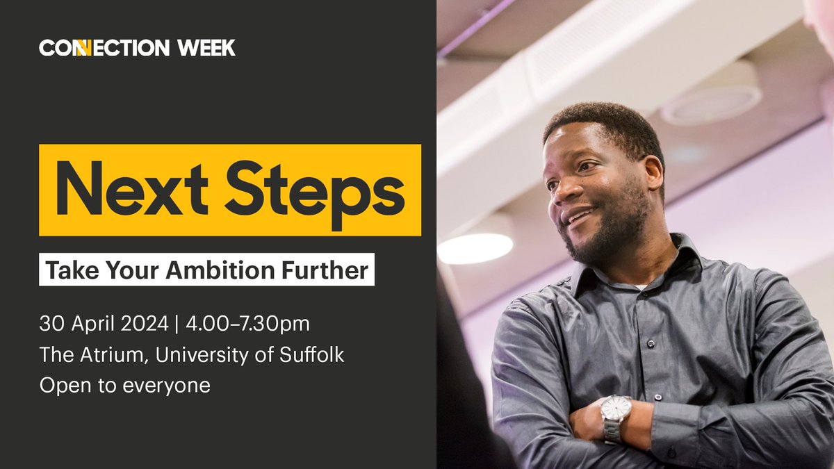 Don't forget to reserve your spot at our Next Steps event for Alumni Connections Week. It's the perfect time to find out what else the University of Suffolk can offer. 📅 30 April 4pm-7.30pm Secure your space here: bit.ly/3woouvF #HelloSuffolk #UniofSuffolk