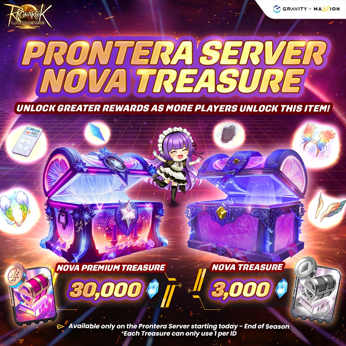 Experience the power of community through our exclusive NOVA Treasures, where rewards increase as more players unlock. For more details, Click ☛ news.landverse.maxion.gg/2024/04/19/rag… #Web3Gaming #PCMMORPG #Newserver