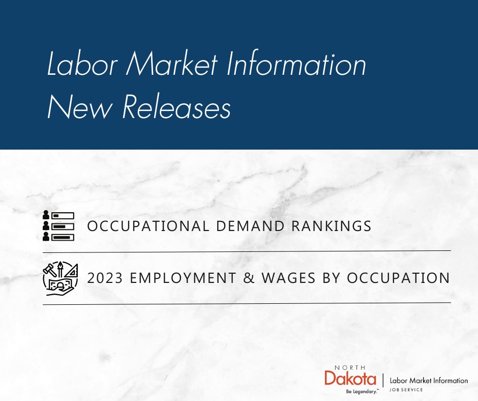 JobServiceND's tweet image. Updated products have been released by the ND Labor Market Information Center! Visit ndlmi.com. #NDworkforce #NDLMI #labormarketinformation