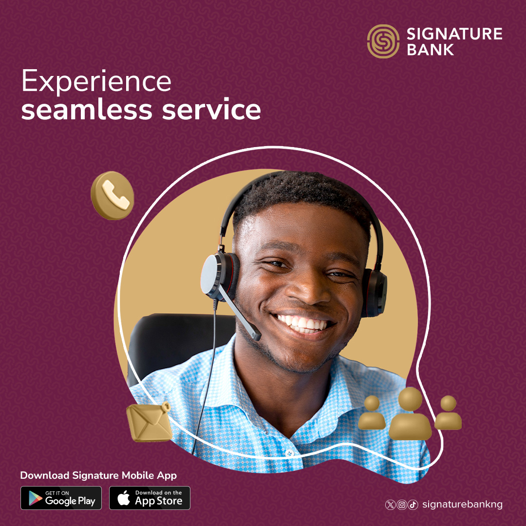 Do you have questions, feedback, or concerns? 

Reach out to us at 0700-00727272 or send us an email at customercare@signaturebankng.com.

Connect with us today for all your banking needs.

Your feedback matters to us!

#SignatureBankNG #ServiceExcellence #CustomerCare