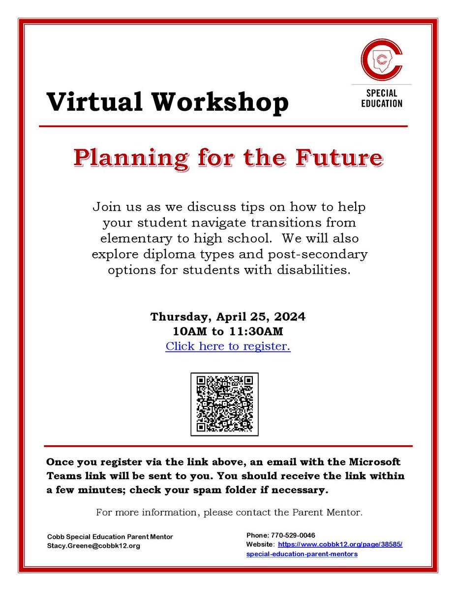 Join us for “Planning for the Future”, our final virtual workshop of the year on Thursday, April 25! See the flyer below for all the details, and click this link to register: events.teams.microsoft.com/event/35bc2205…