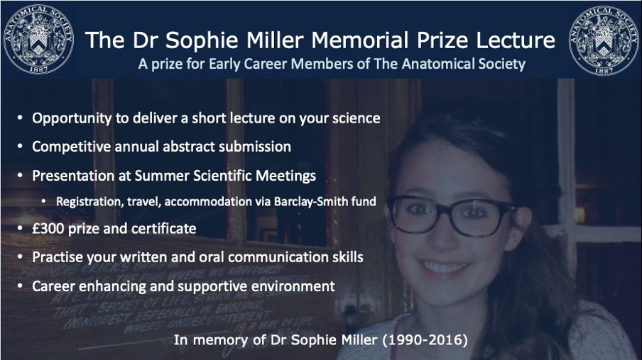 The 2024 Dr. Sophie Miller Memorial Prize was awarded to Mr. Benjamin Davies from the University of Cambridge. He will present his research on mammary TDLU development using ovine and rabbit models at the Anatomical Society Summer Meeting in July 2024.