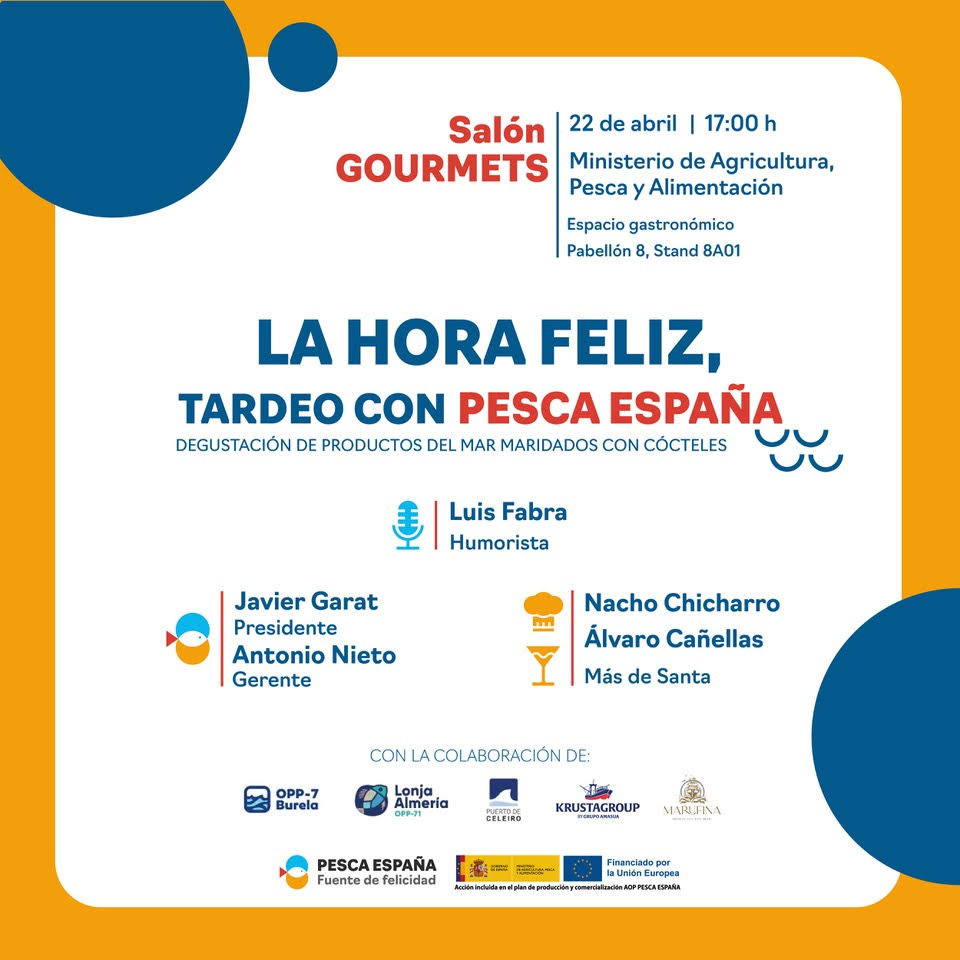 ¡Este lunes 22 de abril participamos en la 37º Edición de #SalonGourmets! @GrupoGourmets 

👉🏼Celebramos la #HoraFeliz de #PescaEspaña, un #showcooking con degustación para poner en valor la diversidad y calidad de los productos del mar. #SG24

📍Pabellón 8, Stand 8A01 @IFEMA