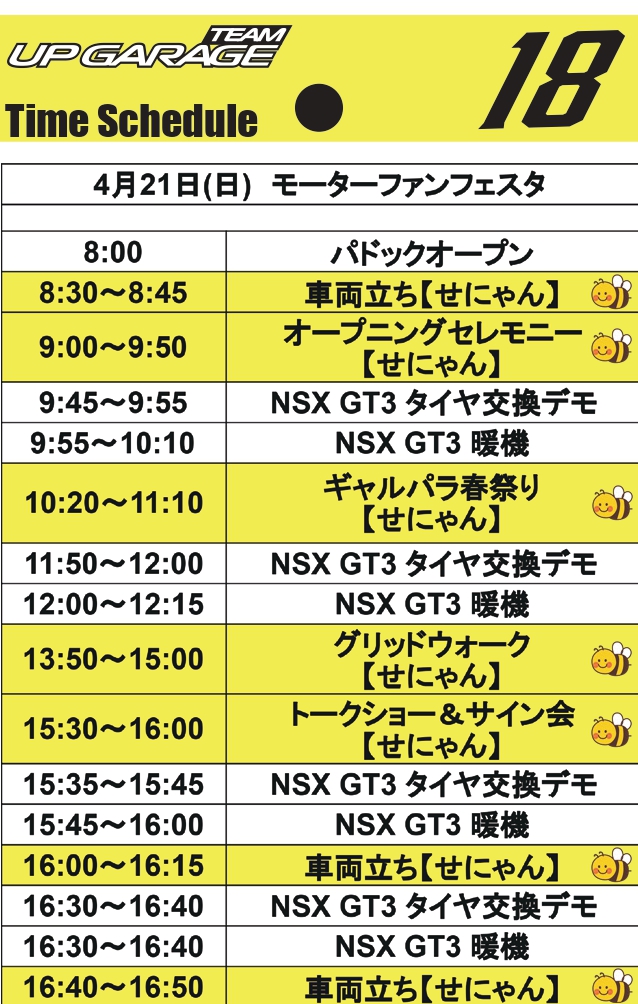 明日のモーターファンフェスタにはHONEYSから... せにゃんが登場！！ その他にも #18号車 のタイヤ交換や暖機など、コンテンツ盛りだくさんです #アップガレージ #SUPERGT2024