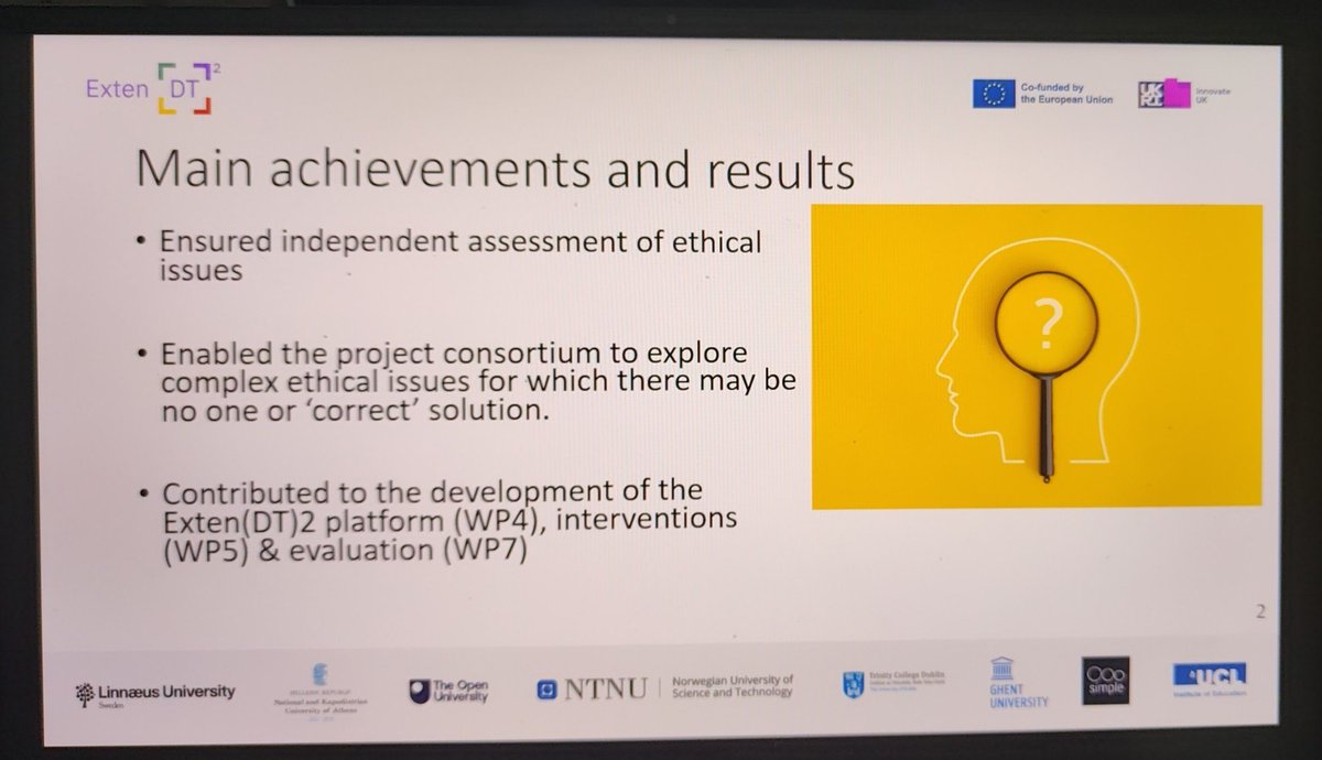 Exciting day presenting the first 18 months of @extendt2 to our @EU_Commission reviewers. For personal reasons I'm in Scotland presenting the results of the #evaluation online but there are some great questions being asked and discussions taking place. Up next - me on #ethics !!