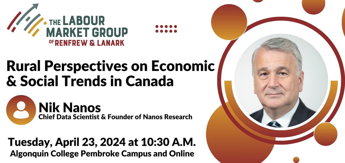Join us at @AlgonquinPEM on April 23 for the Rural Perspectives on Economic & Social Trends in Canada presentation with host Nik Nanos, Chief Data Scientist & Founder of Nanos.
 
Reserve your spot while still available – tickets are free! Learn more: eventbrite.ca/e/rural-perspe…