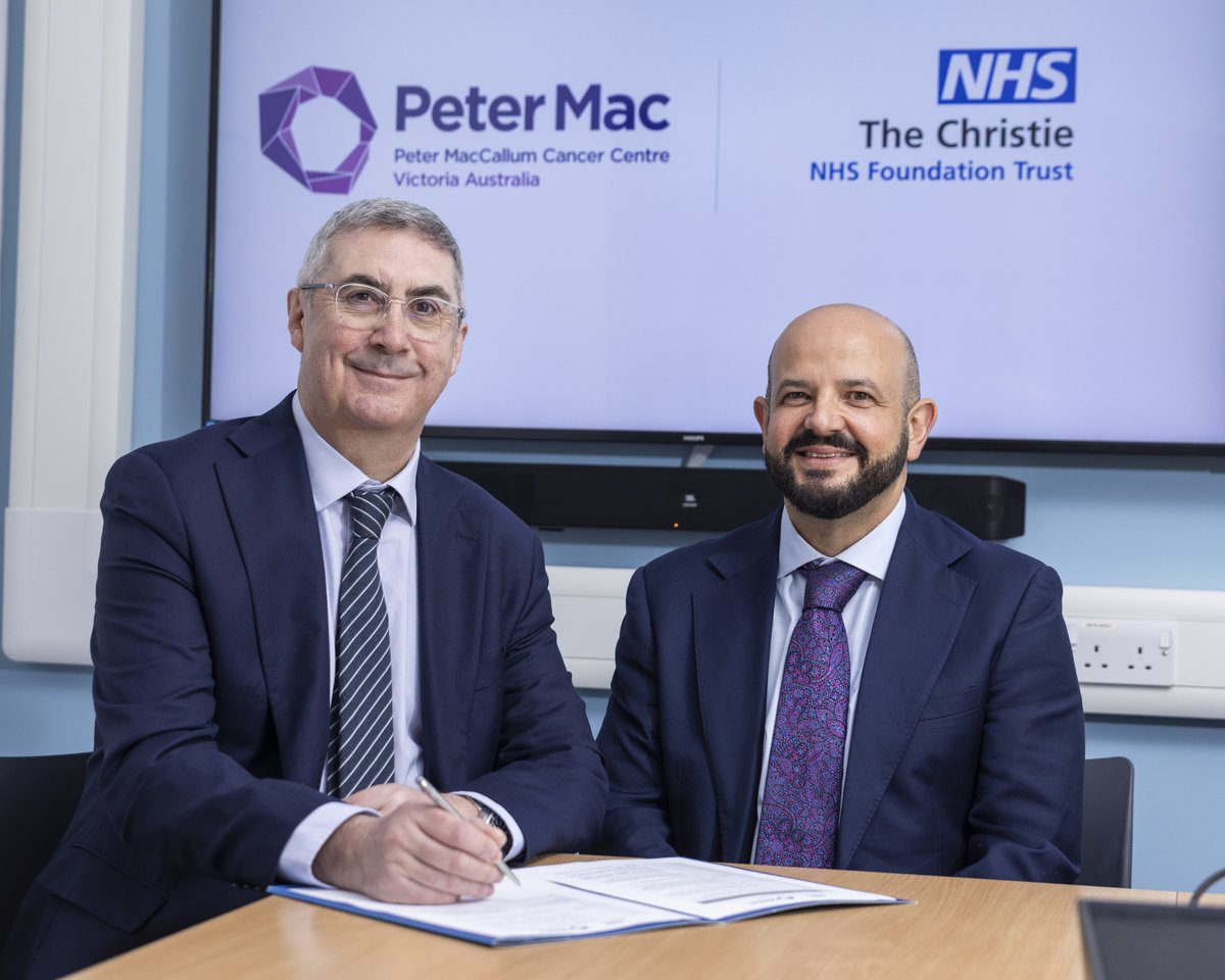 TheChristieNHS's tweet photo. We've signed a joint partnership agreement with The Peter MacCallum (Peter Mac) Cancer Centre in Melbourne. 

We'll work in partnership to improve cancer outcomes, focussing on education and training, research and clinical service programmes.

More
👉 https://t.co/M5Qt4VdG9h https://t.co/sM4vpMVyIA