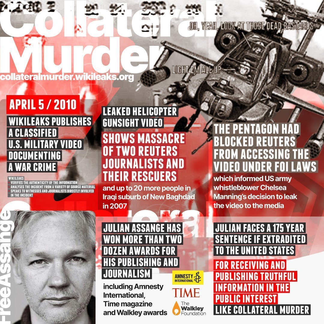 14 years ago this month Julian Assange published the Collateral Murder video showing the killing of civilians in Iraq If extradited to the US for his truthful reporting experts have warned he will not survive #FreeAssangeNOW collateralmurder.wikileaks.org/en/resources.h…