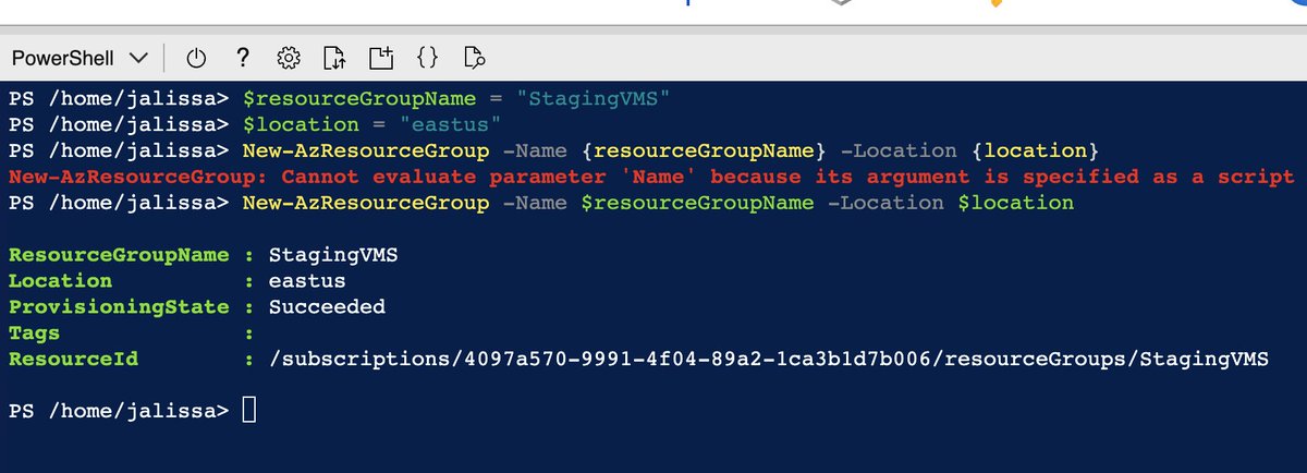 I made my first resource group with Powershell in Azure.