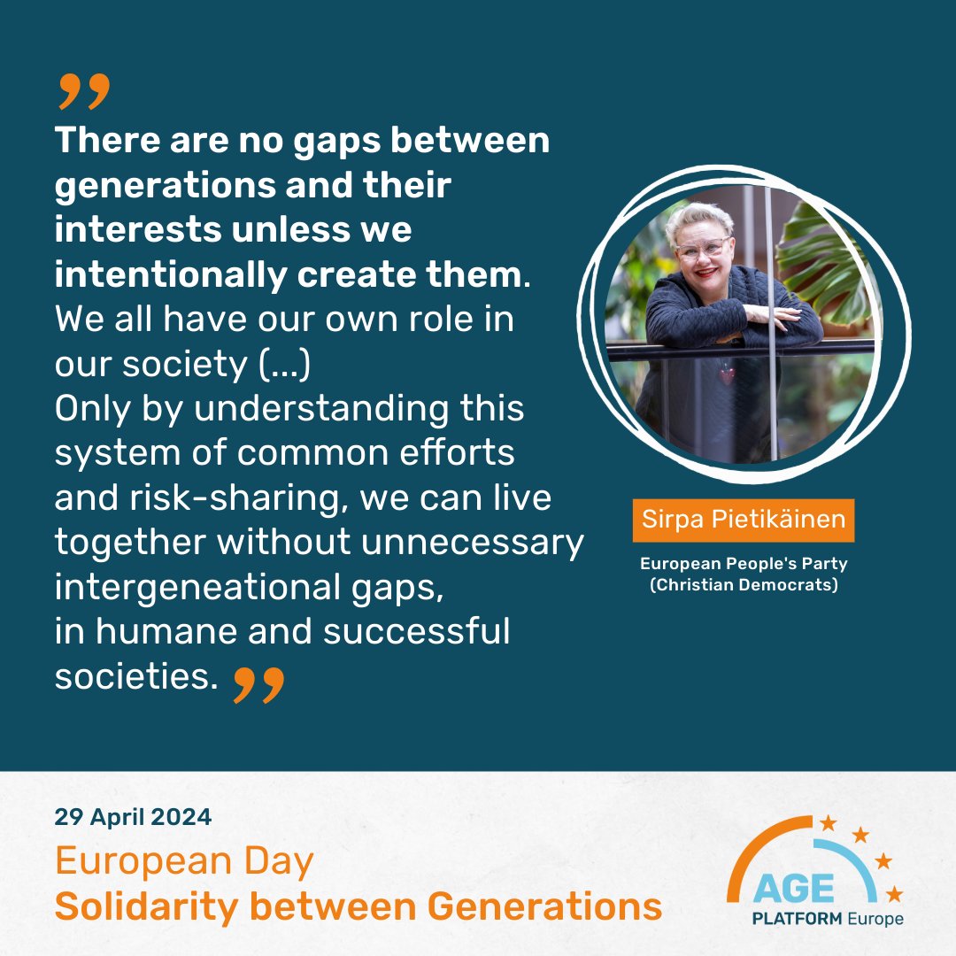 👴👧Fostering a culture of #SolidarityBetweenGenerations is all about harnessing the collective power of diverse perspectives to tackle the challenges of our time. @spietikainen (@EPPGroup) reflected on the topic 👇 ‼️ Join the movement + full quote: bit.ly/SolidarityBetw…