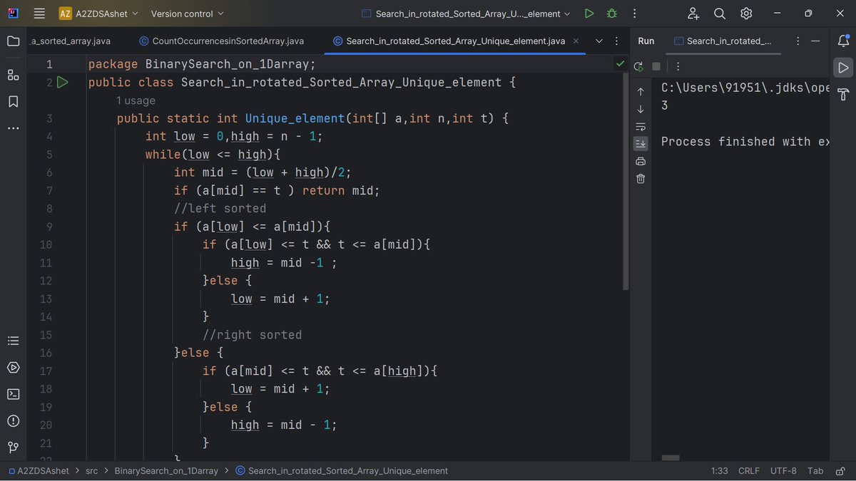 Sahilsher2710's tweet image. Day 46 #StriverA2ZDSA
-Search in Rotated Sorted Array (unique element ) #LearnInPublic