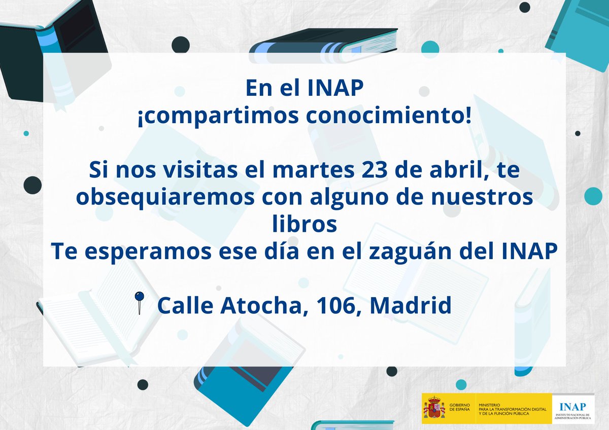 👉En el INAP ¡compartimos conocimiento!

🙌Te esperamos el próximo martes 23 de abril para celebrar el #DiaDelLibro