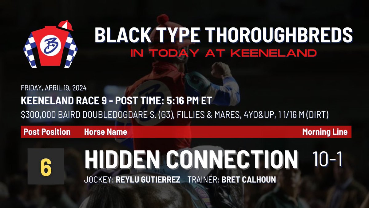 In Today at #Keeneland: HIDDEN CONNECTION takes aim at the $300K Doubledogdare Stakes (G3)! Post time 5:16pm ET. Watch live on @FanDuelTV! LFG!! #BlackType #HiddenConnection