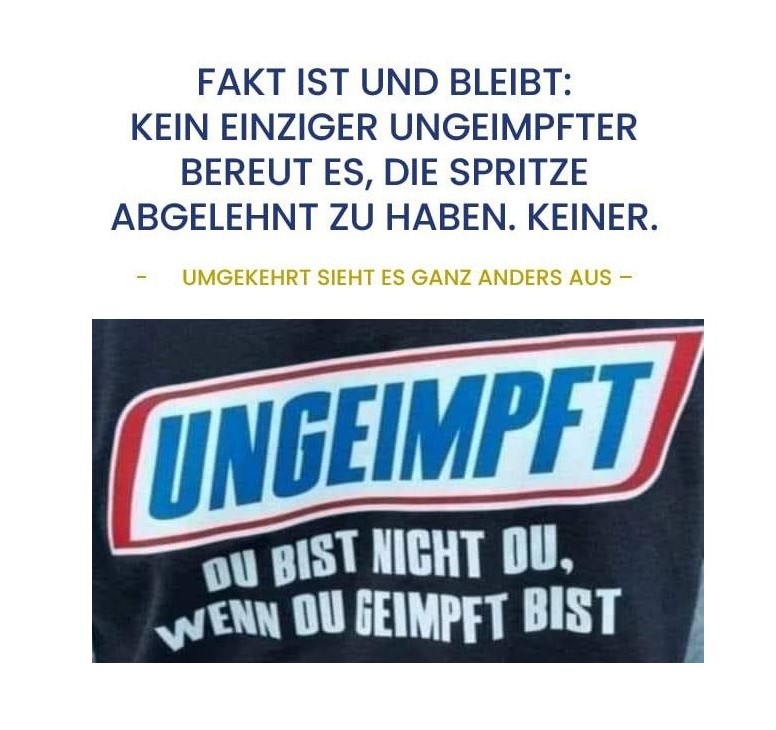 Stimmt einfach. Das ist so. Das ist eine Tatsache. Ich bereue es überhaupt nicht, dass ich durchgehalten habe. Ich weiß auch, es gibt nicht nur #Geimpfte, die böse gegen die #Ungeimpfte|n gehetzt haben bis hin zur Entmenschlichung, sondern auch jene, die einfach gutgläubig waren