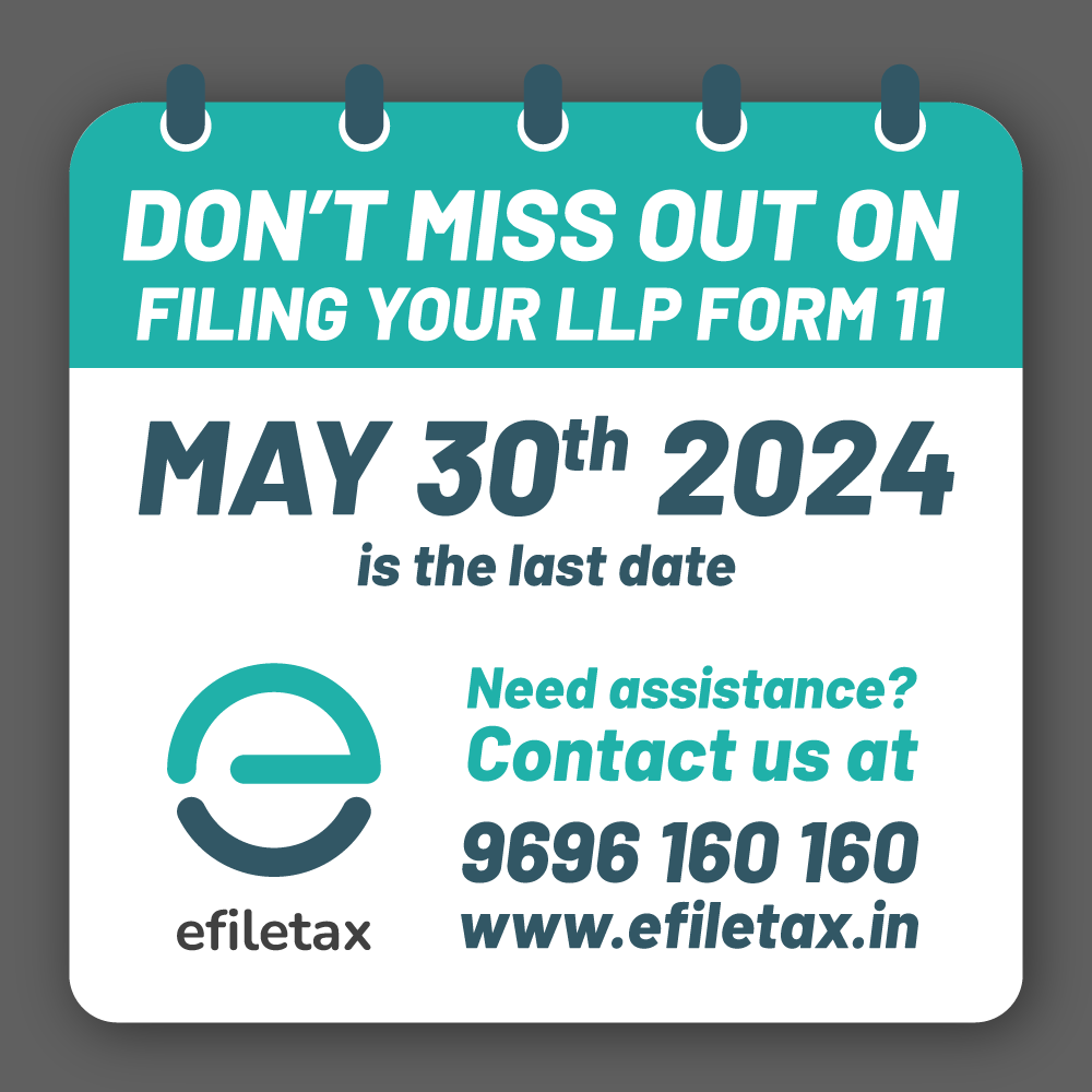 efile_tax's tweet image. 🚨 Deadline Alert for #LLPStakeholders! 🚨

Don’t miss out on filing your LLP Form 11. Mark your 🗓️: MAY 30, 2024, is the last date to comply without penalties!

#DeadlineReminder #Form11 #ComplianceIsKey #Efiletax