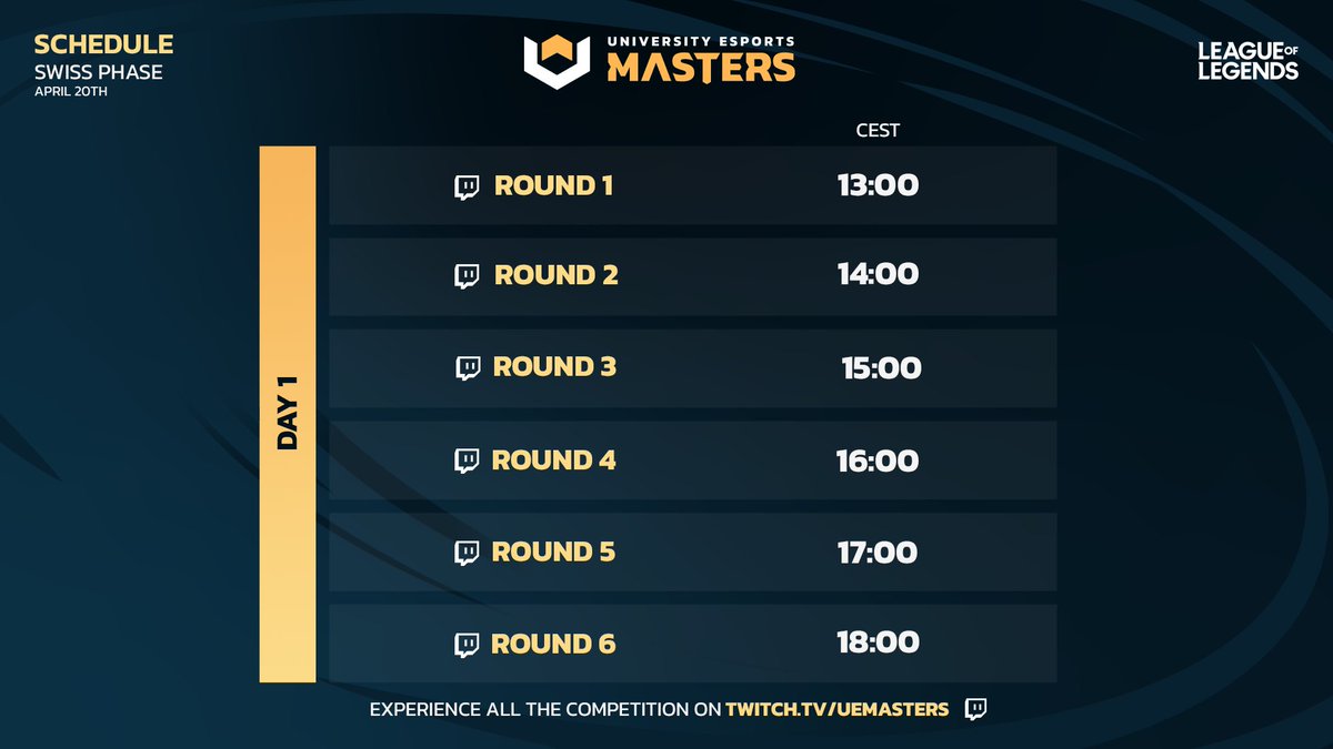 📅 Don´t make any plans for tomorrow, we have a date with:  

💘 UEMASTERS 24 LOL SWISS STAGE💘

⬇️ Here you have the schedule for tomorrow ⬇️