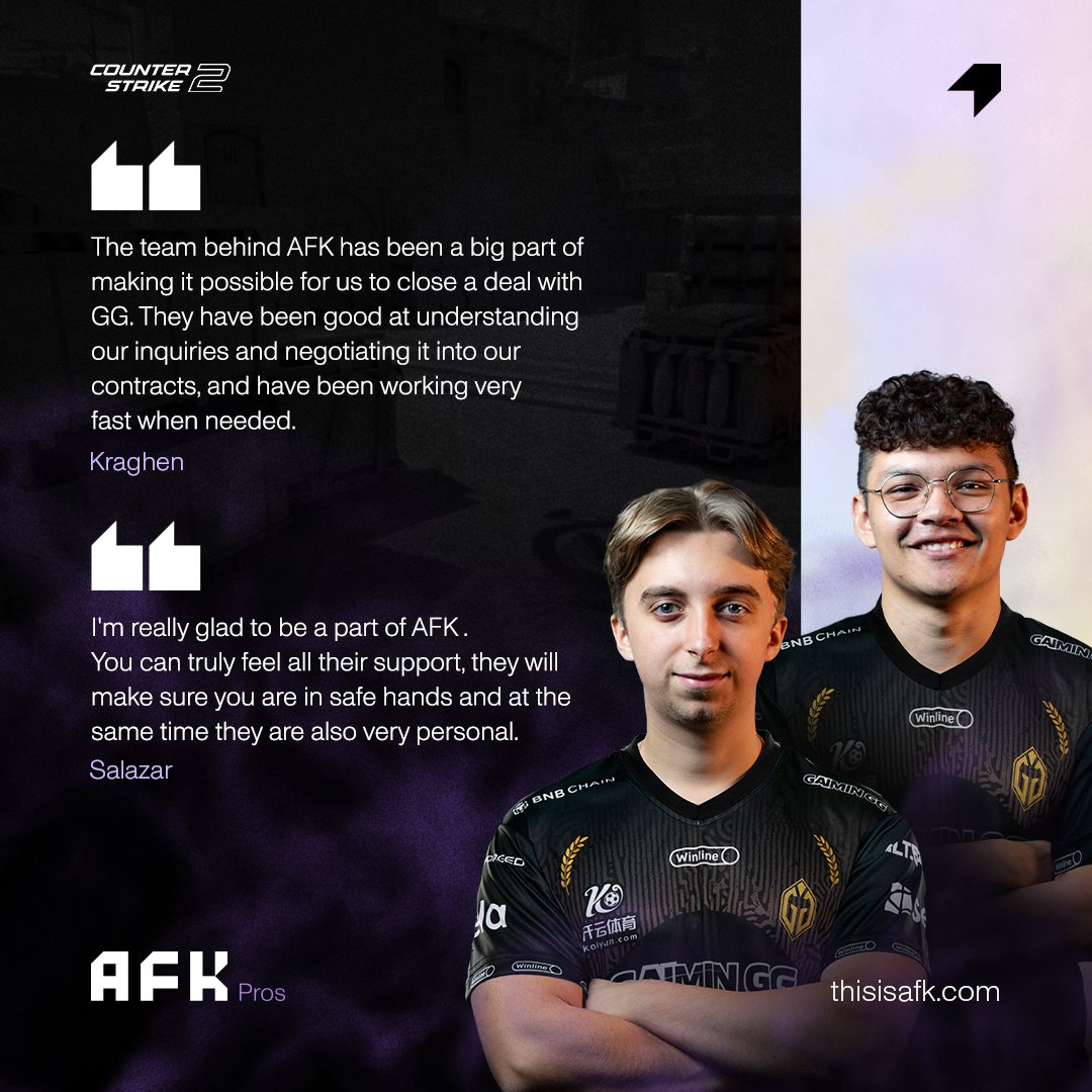 Not sure whether an agency is right for you? 🤔 Here is what @salazarCSGO and @kraghenCS had to say about the support that AFK has provided them with since signing with the agency...