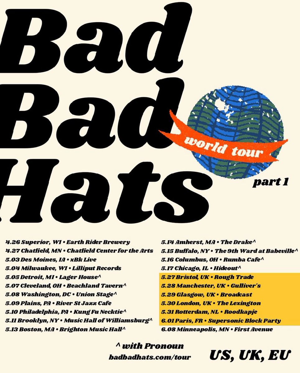 Yall im so bad at twitter now cuz it’s not called twitter anymore BUT icymi gonna be hitting the road with <a href="/BadBadHats/">Bad Bad Hats</a> in some cities NEXT MONTH!