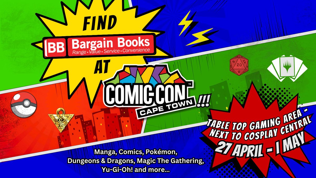 Bargain Books is going to Comic Con Cape Town 2024! You can find stall 2 at the Table Top Gaming Area next to Cosplay Central. For more details go to our events page at this link: tinyurl.com/4m4sywxd We hope to see you there! @ComicConCPT @SolarpopGoPlay @UnplugZA