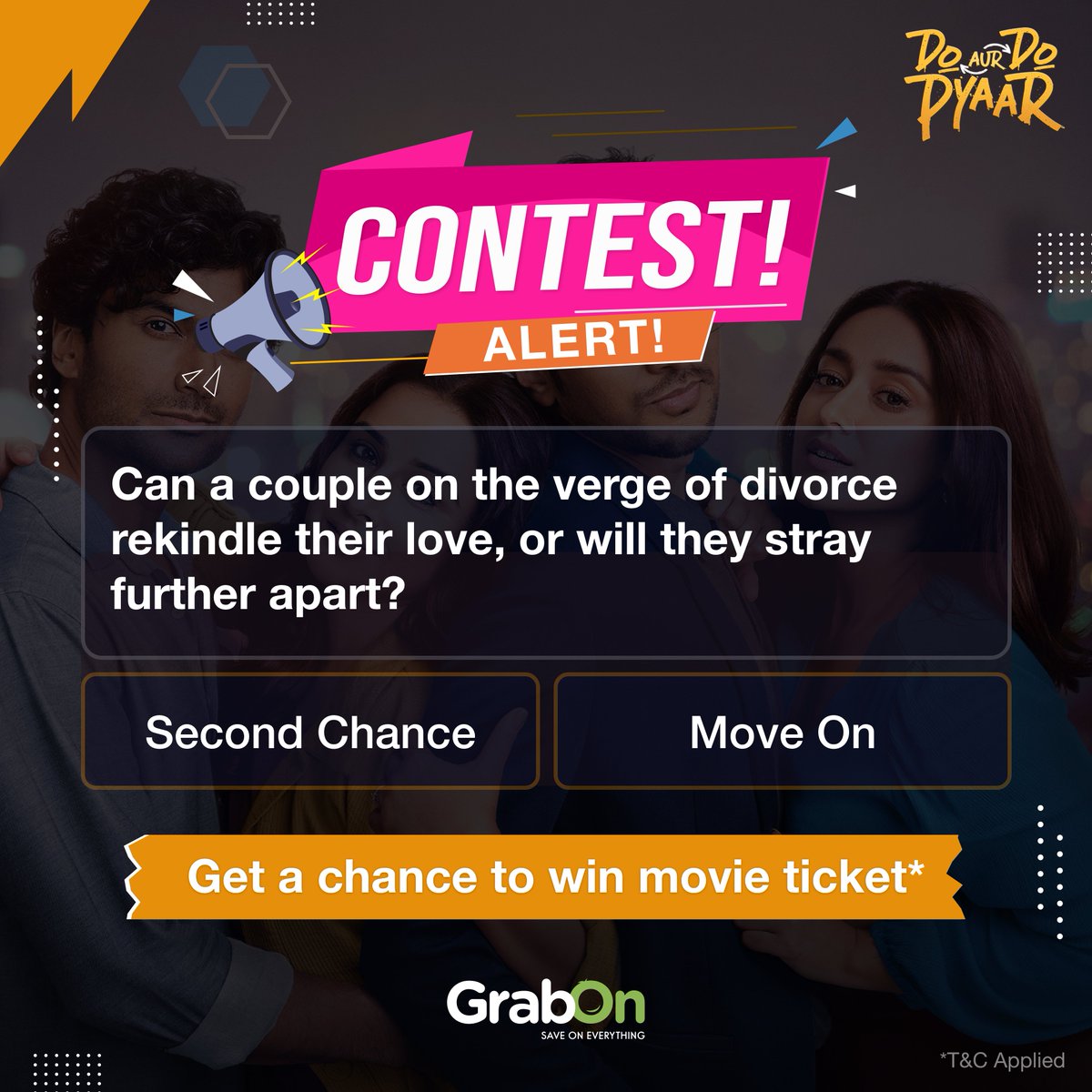 #ContestAlert To celebrate the release of this steamy new movie, we're giving away movie tickets! Here's how to win: 😍Like this post and follow us! 😍Tell us in the comments: Team 'Second Chance' or Team 'Move On'? #GrabOn #SaveOnEverything #Contest #DoAurDoPyaar #Contest