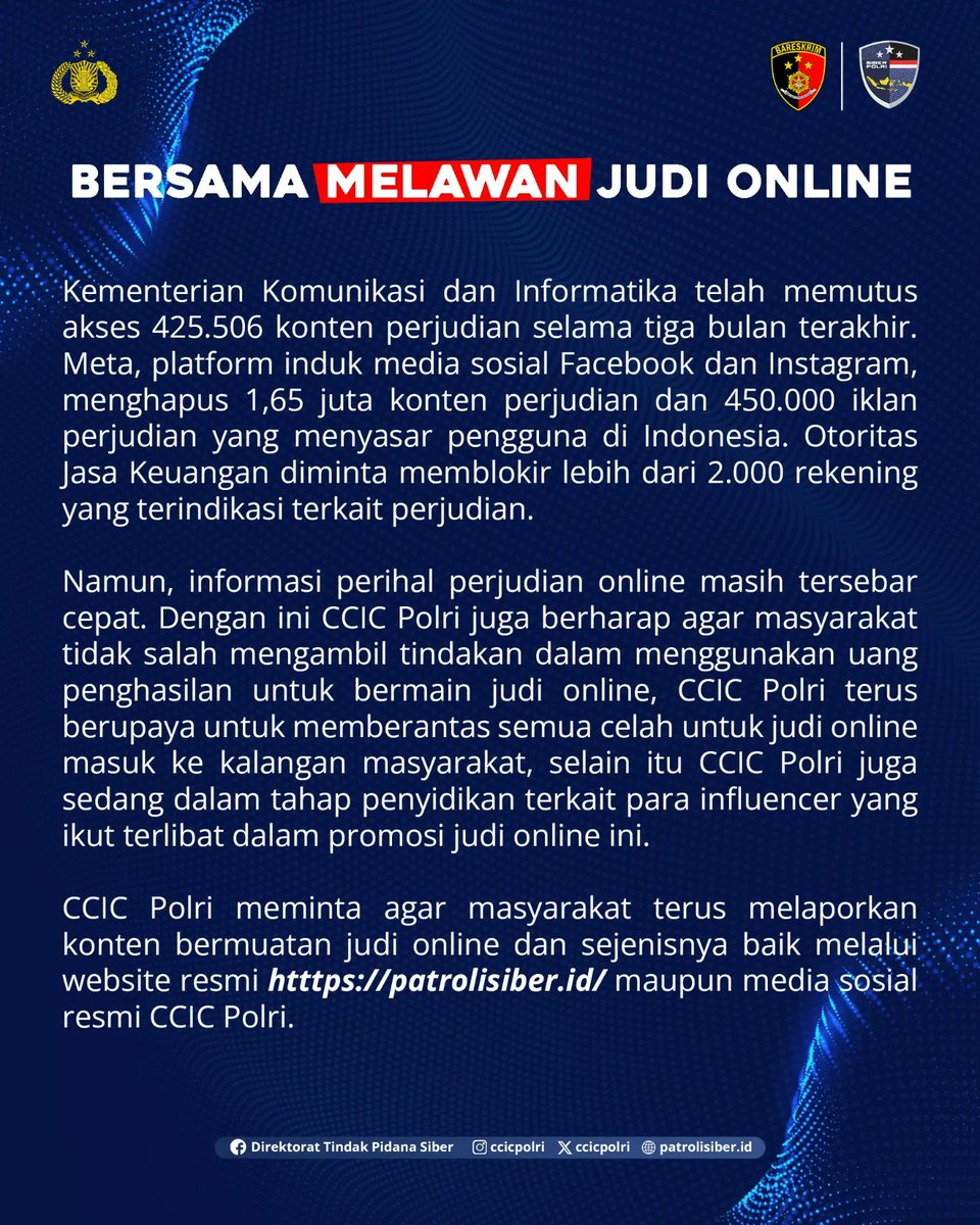 Waspada Jerat Bahaya Judi Online Kian Masif! 🎰 Bersama melawan dan memberantas kejahatan judi online di Indonesia #PolriPresisi #SalamPresisi