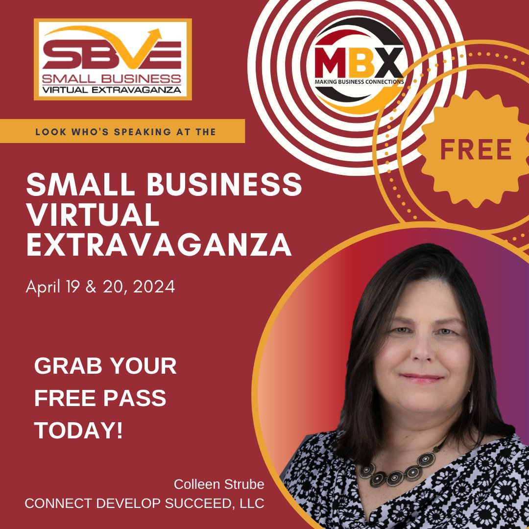 ColleenStrube's tweet image. I’m excited to share that I will be speaking at the Small Business Virtual Extravaganza AKA SBVE happening on April 19 &amp;amp; 20, 2024.  Book Launch on Saturday.  I’ll be presenting at 4pm EDT on Friday

Please sure to get your pass now: lddy.no/wnhc