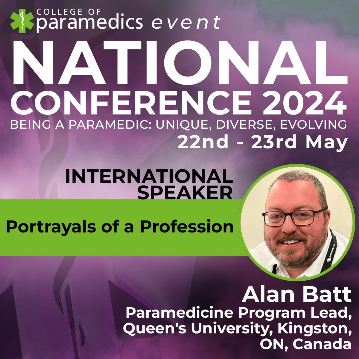 All the way from Canada, Alan Batt will be covering 'Portrayals of a Profession' at this years National Conference! 🔍 Info and booking 👉bit.ly/3OyX24M #ParamedicsUK #ParaCon24