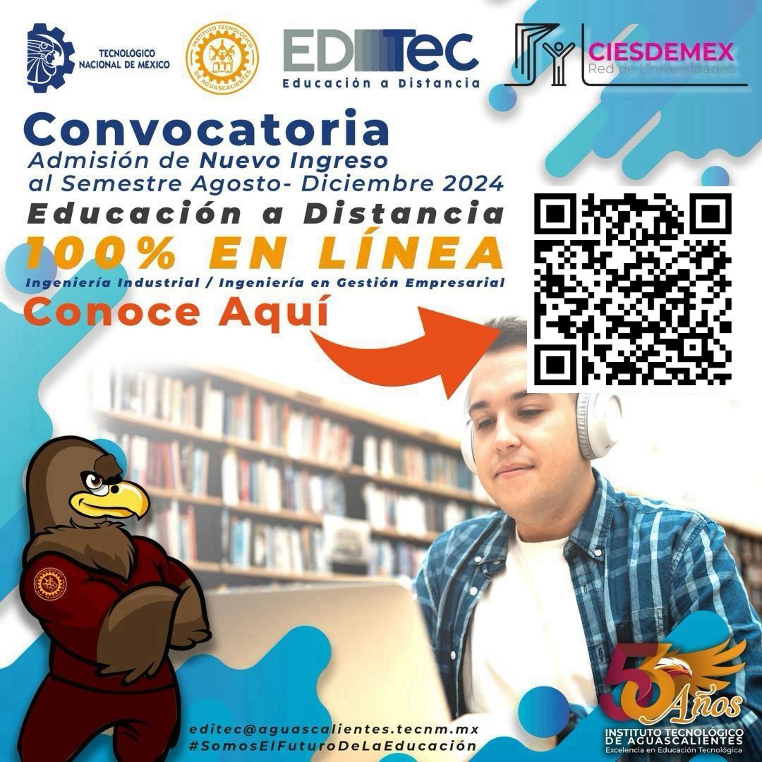 📣@ConsulMexMIL comparte la convocatoria Agosto-Diciembre 2024, del Tecnológico Nacional de México – Campus Aguascalientes (ITA), en su modalidad a distancia 100% en línea 👩‍💻👨‍💻 ⏰Registro abierto hasta el 31/5 en: aspirantes.aguascalientes.tecnm.mx Consulta: cloud.aguascalientes.tecnm.mx/site/