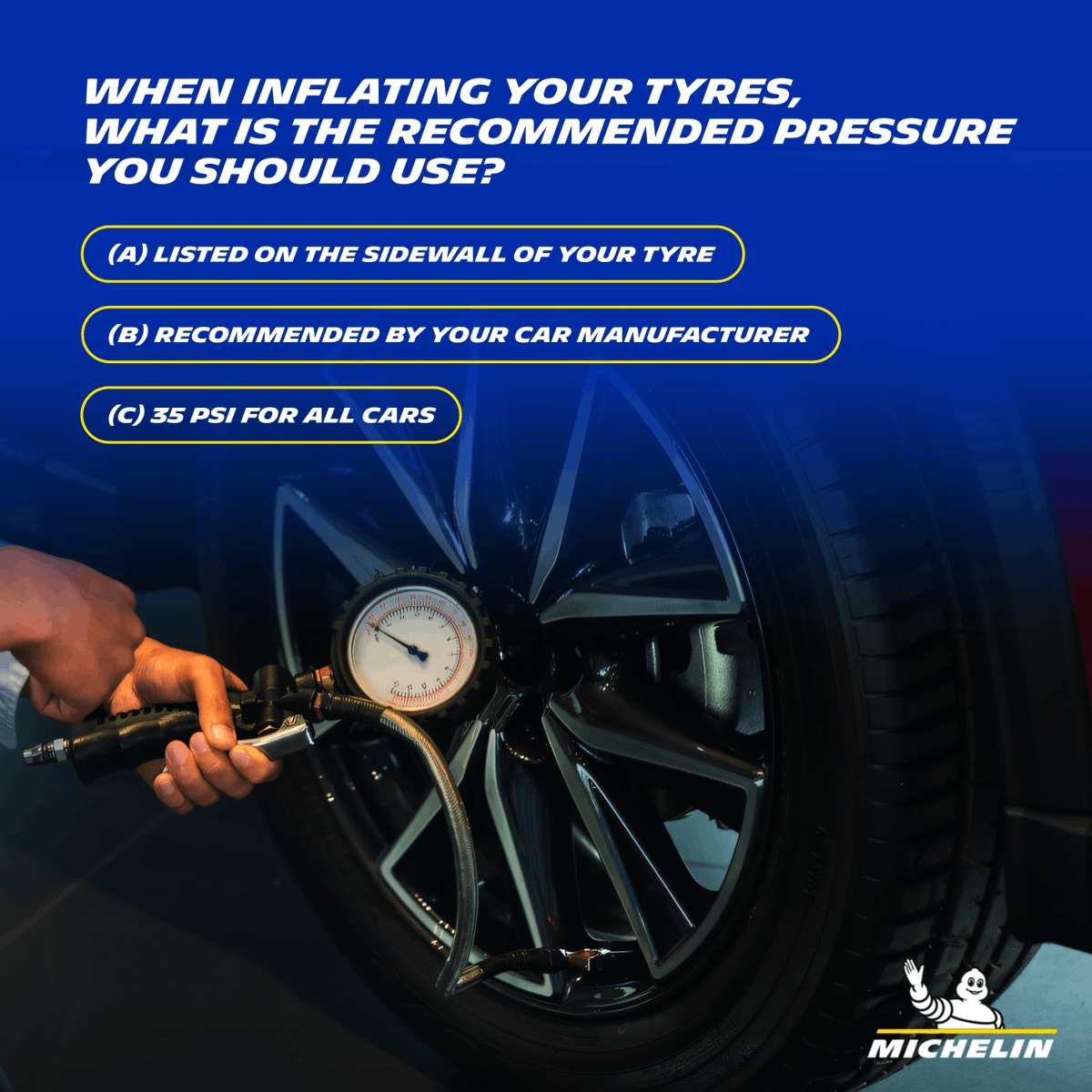 Pump it Up Right. What's the correct pressure for your tyres? Comment your answers below. #MichelinQuiz #MichelinIndia #TyreKnowledge