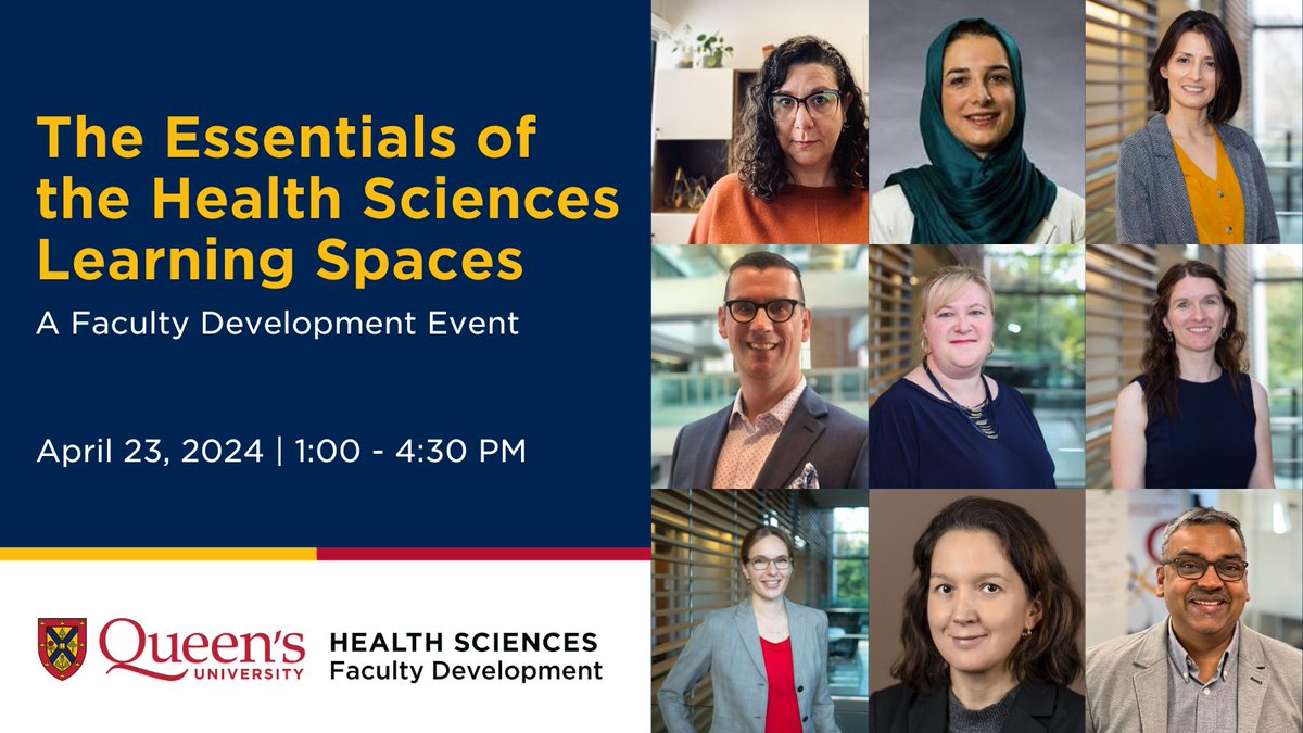 Have you registered for 'The Essentials of the Health Sciences Learning Spaces'? This free faculty development workshop still has space to join! 🗓️ Tues. April 23, 1 - 4:30 PM 📍 In-Person, On-Campus ➡️ healthsci.queensu.ca/opdes/programs… @QueensUHealth @QueensuSON @QueensCTL @ESoleas