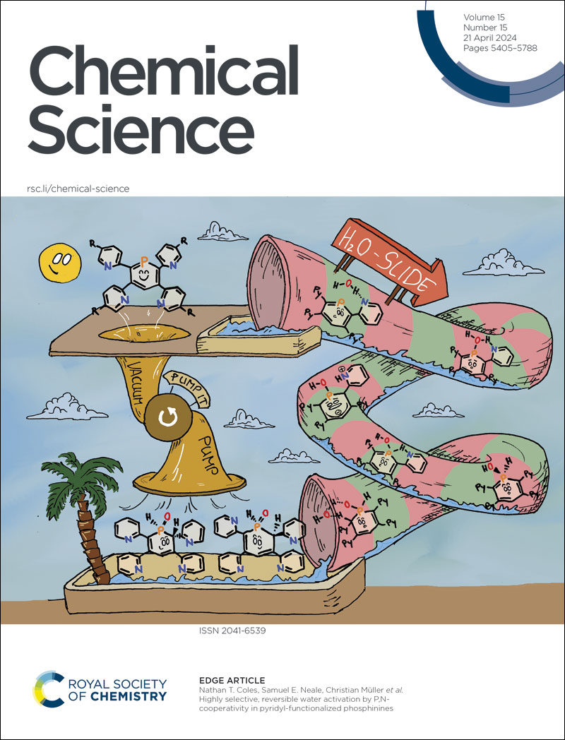 Issue 15 is here. Our front cover this week features Christian Müller, Nathan T. Coles, Samuel E. Neale et al 🤩

Highly selective, reversible water activation by P,N-cooperativity in pyridyl-functionalized phosphinines

🔗 doi.org/10.1039/D3SC05…

#ChemSciCovers