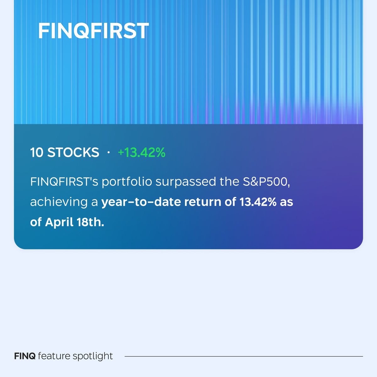 🔥 FINQFIRST outpaces the S&P 500 with an 13.42% YTD return as of April 18th! See more here 👉 hubs.ly/Q02tjnkZ0 📈 
#FINQFIRST #investmentsuccess #SP500