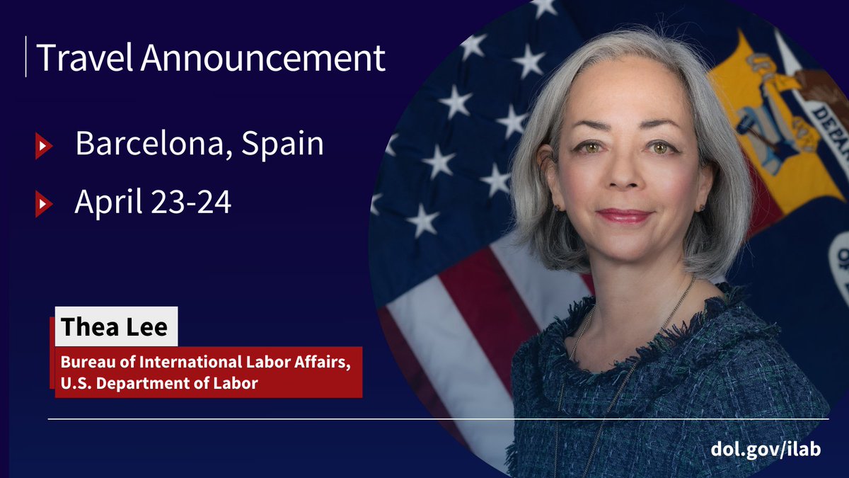 .@ILAB_DOL head Thea Lee and an ILAB delegation will travel to Barcelona for the @SeafoodExpo_GL next week, where she will urge governments, employers and unions to work more closely together to address labor violations in the fishing sector. #SEG24 #BaitToPlate