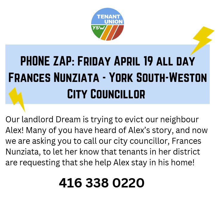 ⚡️PHONE ZAP TODAY⚡️ @FrancesNunziata played a key role in the development of 22 John St, where Dream Unlimited & private security under contract to the City of Toronto just forcefully evicted evicted Alex & his family by tearing down their door with a sledgehammer…🧵