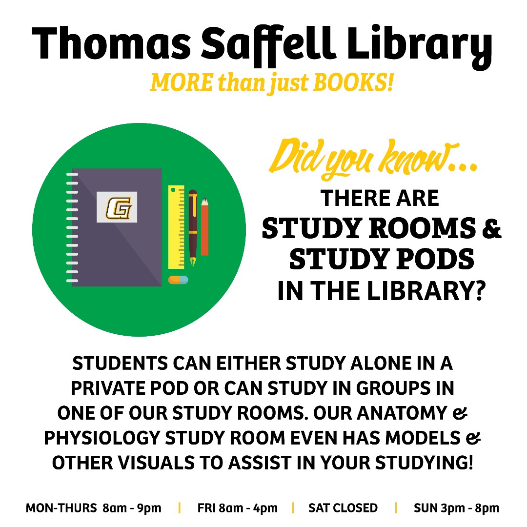 GCCC's Thomas Saffell Library has study rooms, study pods, and so much more! Go check it out if you need a quiet space to study for your next exam!📚 #busternation #ThomasSaffellLibrary #QuietStudy #StudySpace #studentresources