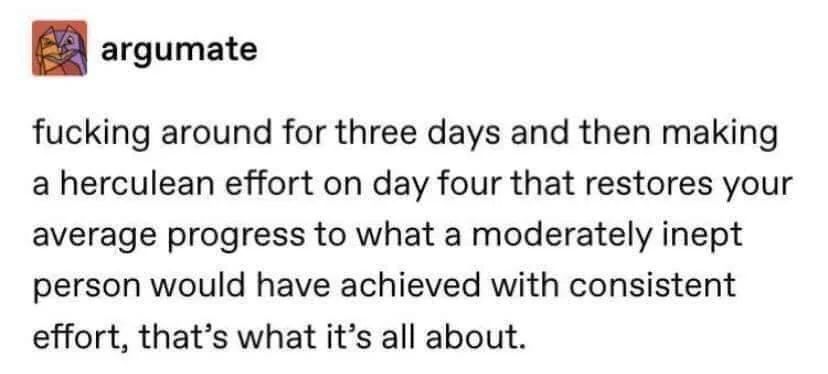 The ADHD cycle of procrastination and panic.